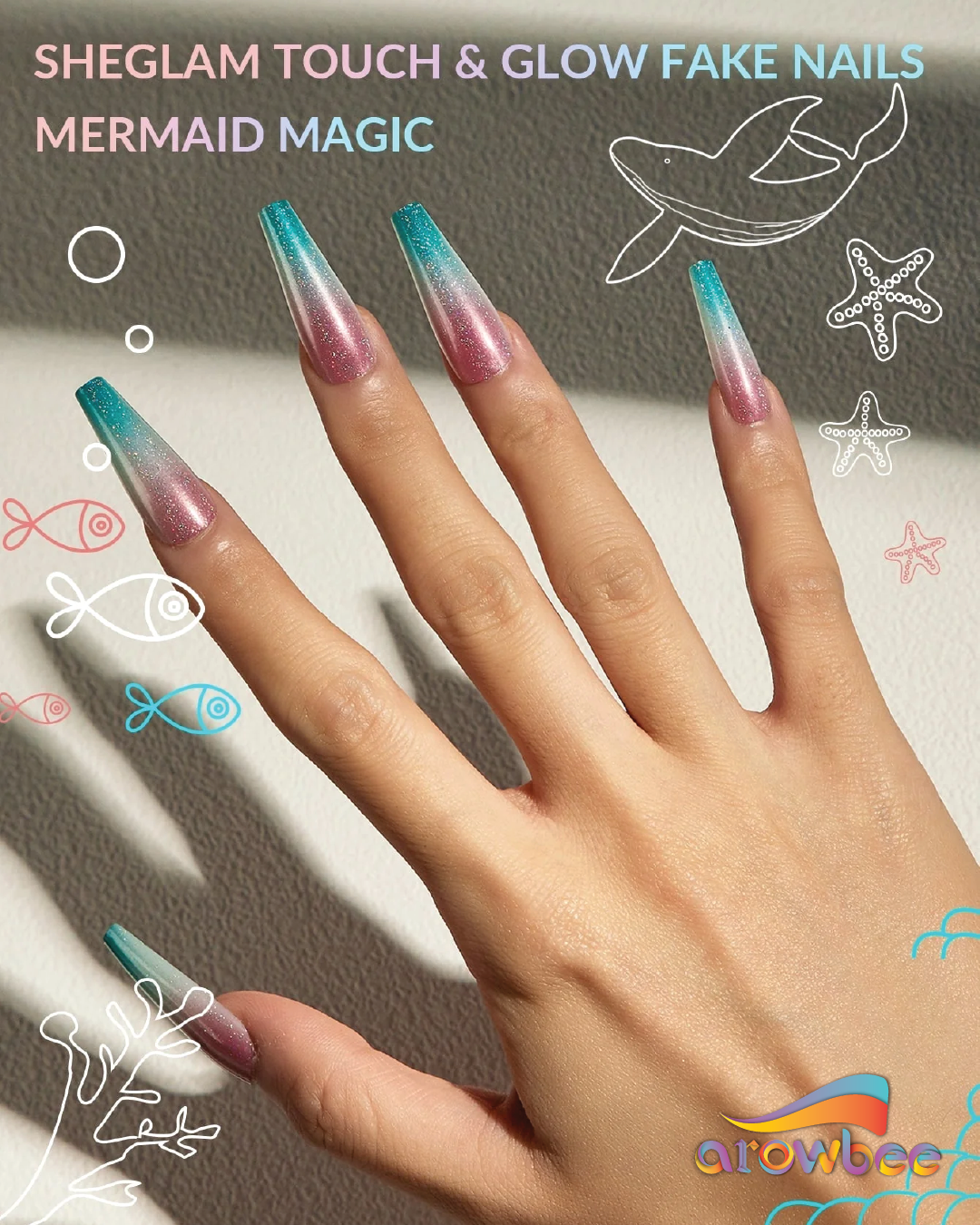 SHEGLAM Touch & Glow Fake Nails-Mermaid Magic