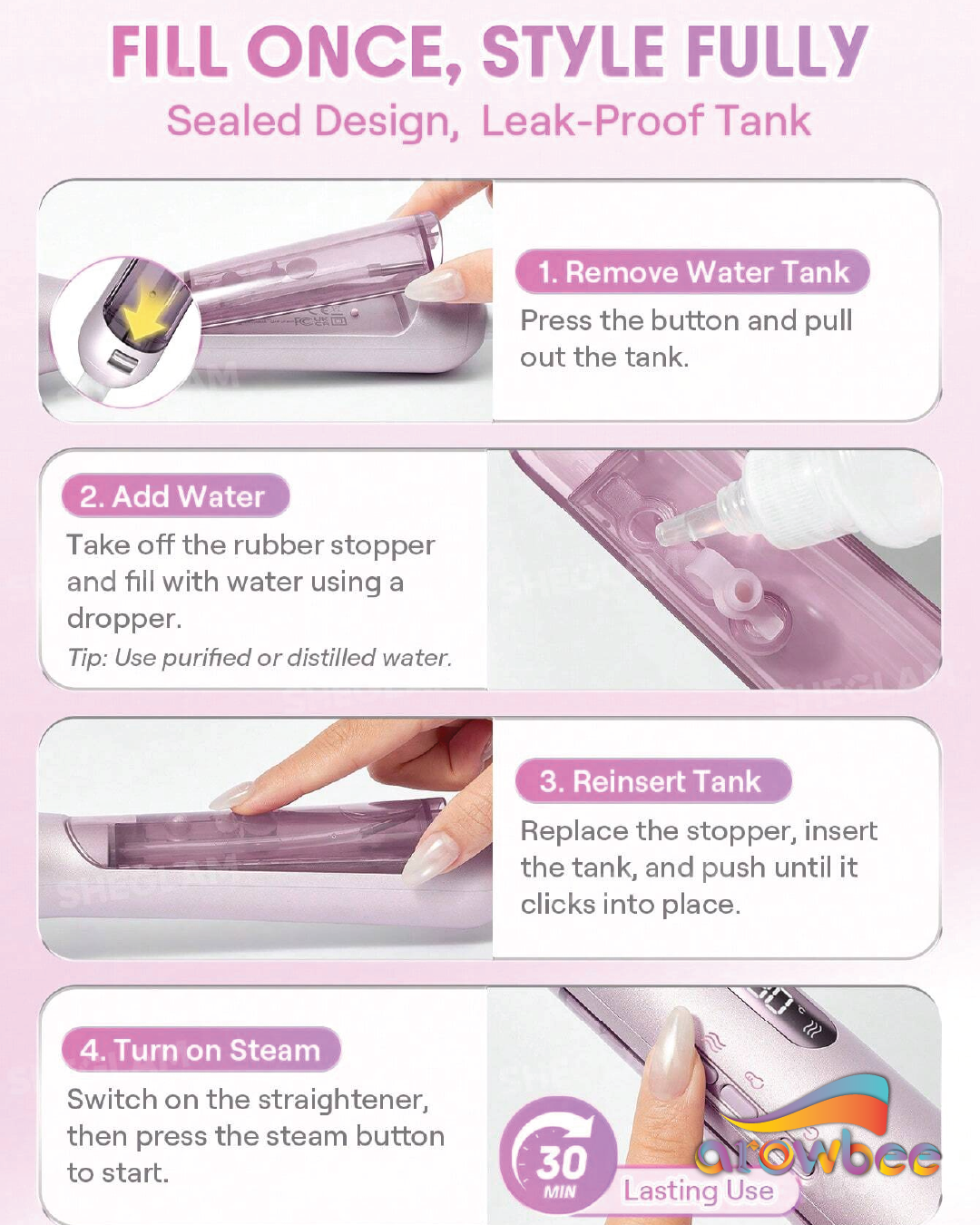 SHEGLAM HAIR Hydra Shot Steam Straightening Brush Pro
