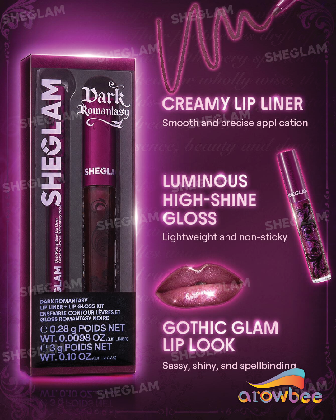 SHEGLAM Dark Romantasy Lip Liner + Lip Gloss Kit