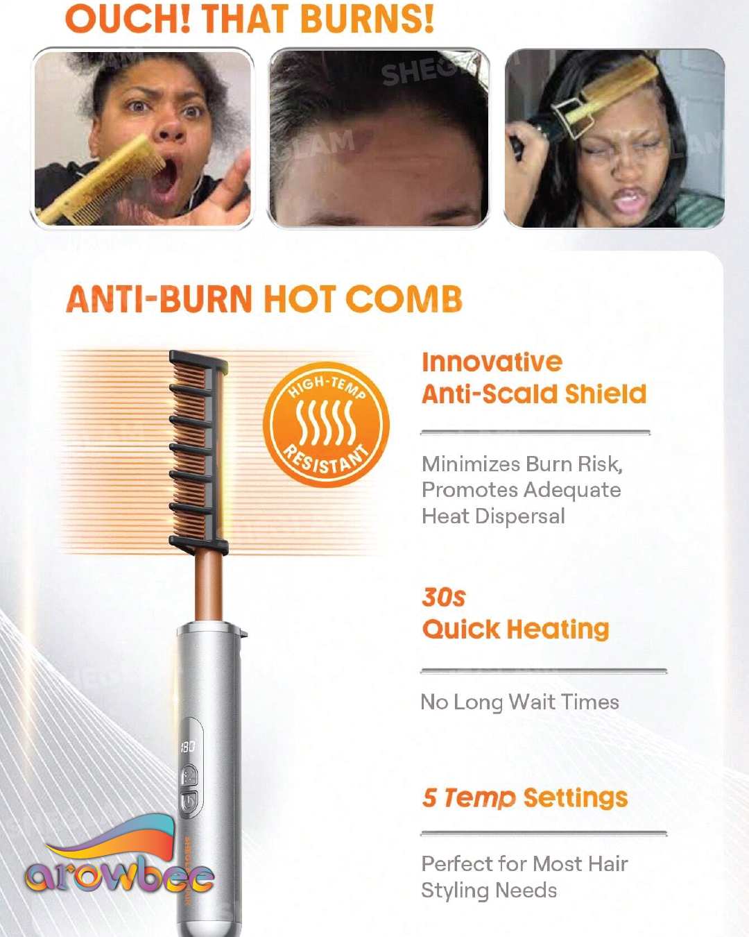 SHEGLAM HAIR Anti-Burn Hot Comb