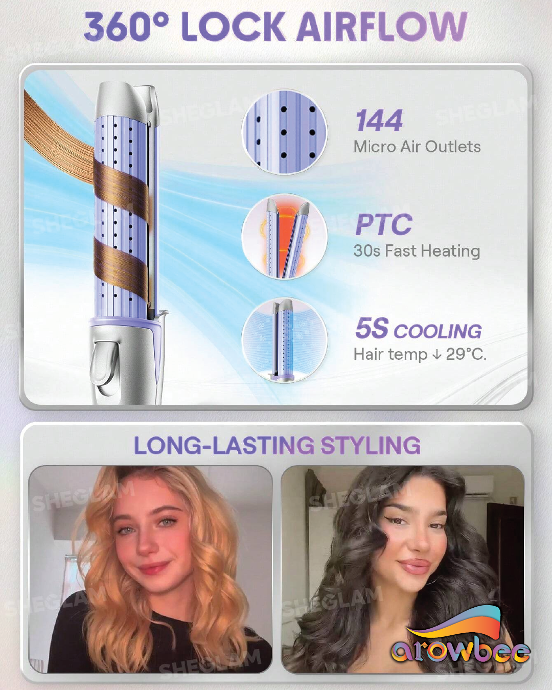 SHEGLAM HAIR Cool Lock Airflow Styler, 360° Airflow Styler Curling Iron