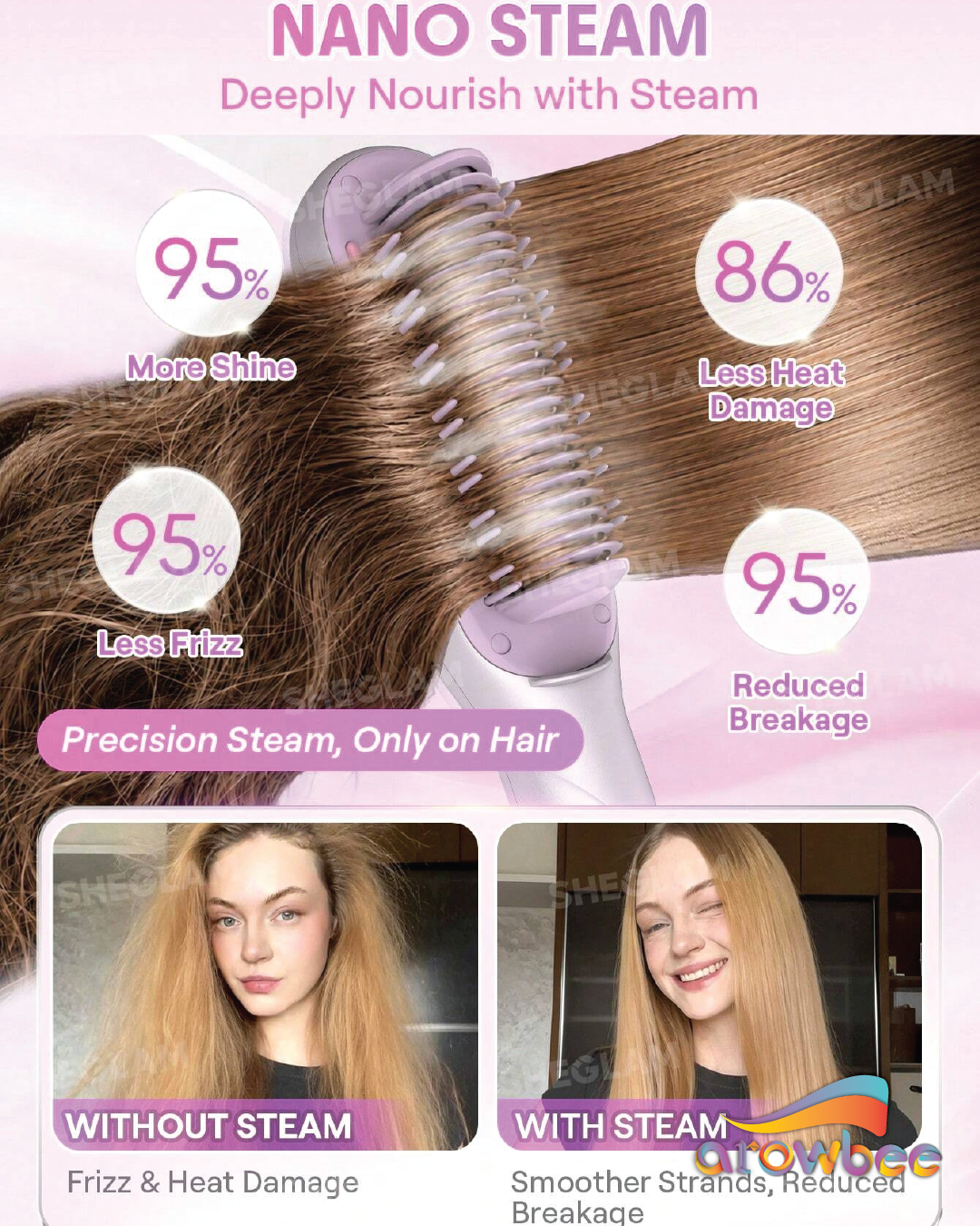 SHEGLAM HAIR Hydra Shot Steam Straightening Brush Pro