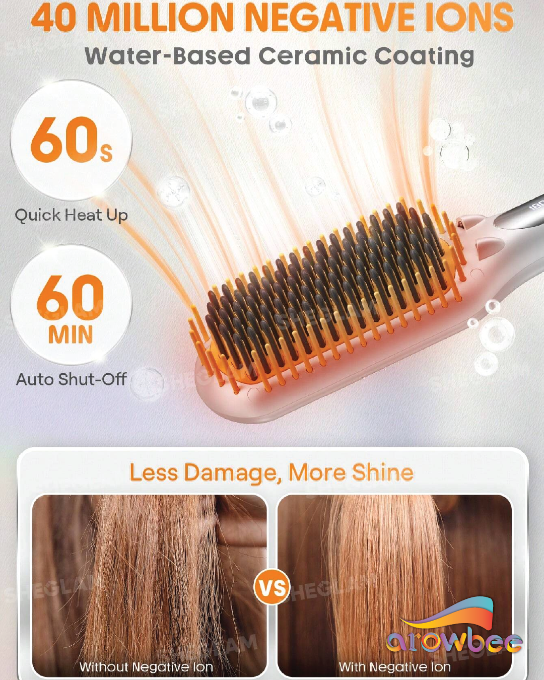 SHEGLAM HAIR Silver Yellow Sleek Chic Triple Grip Straightening Brush