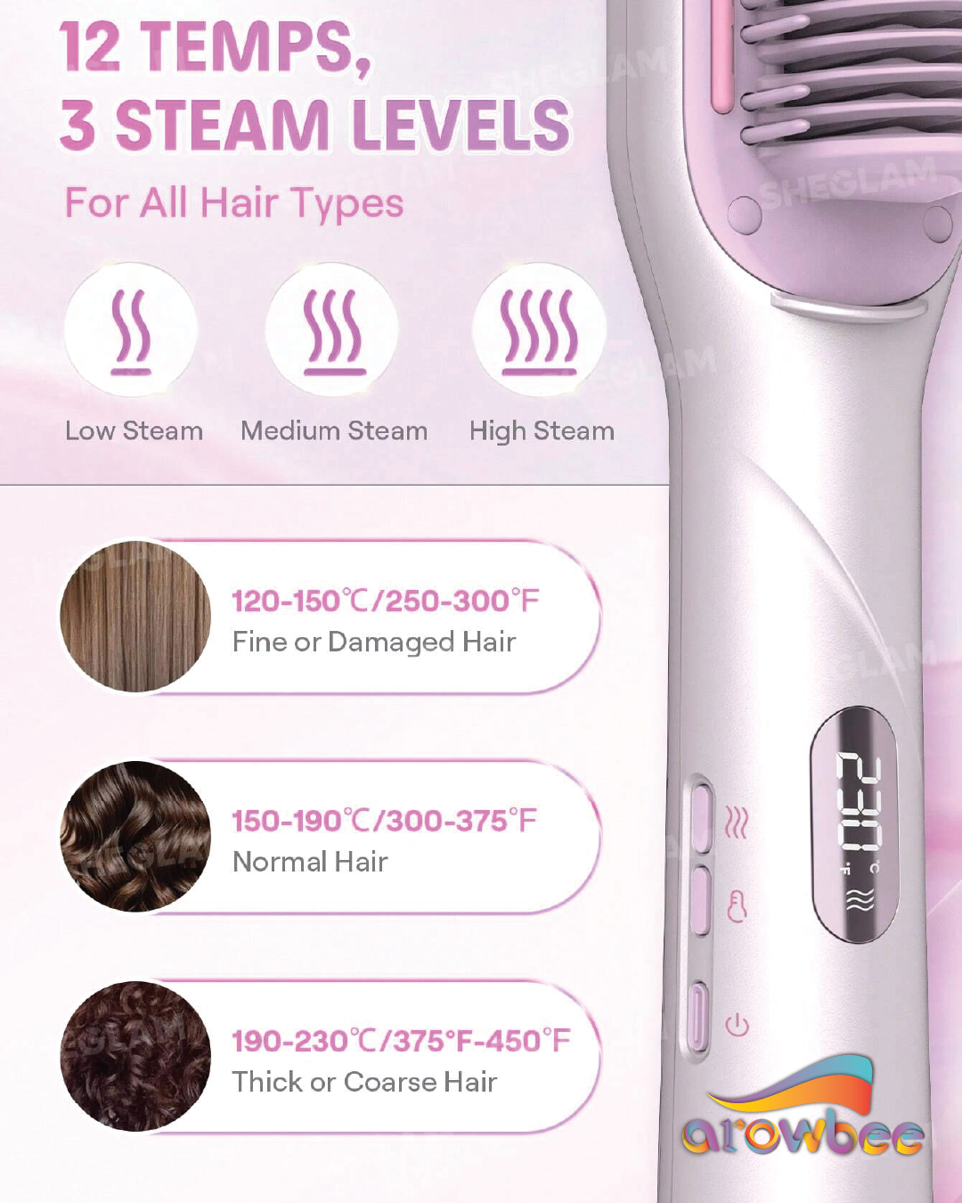 SHEGLAM HAIR Hydra Shot Steam Straightening Brush Pro