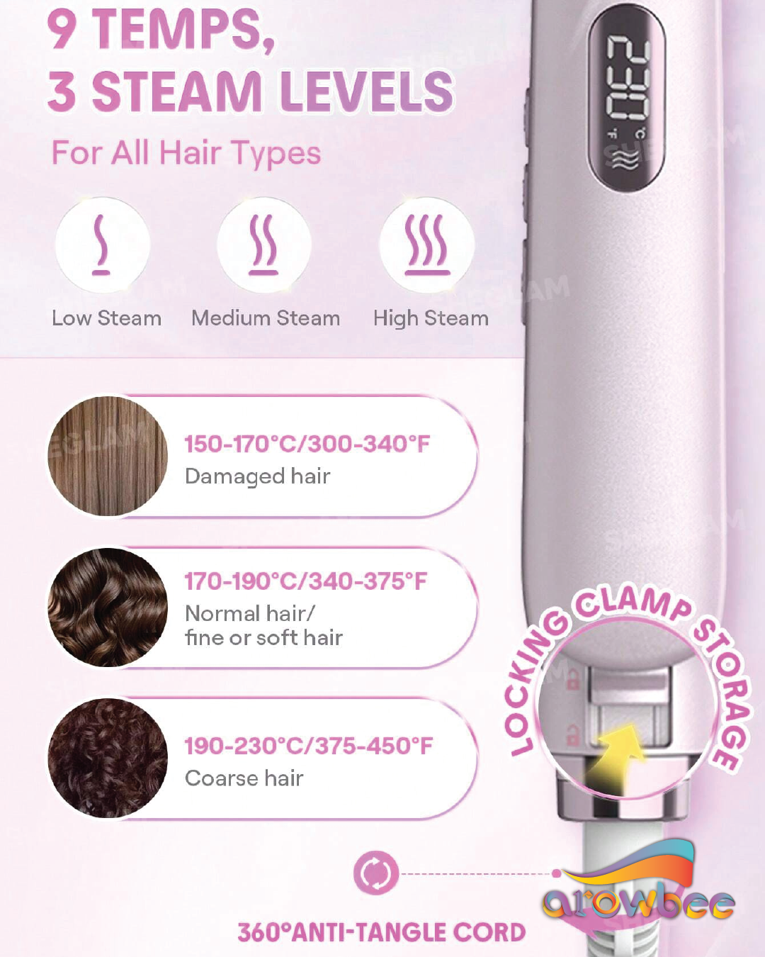 SHEGLAM HAIR Hydra Shot Steam Iron Pro, Straightener & Curler