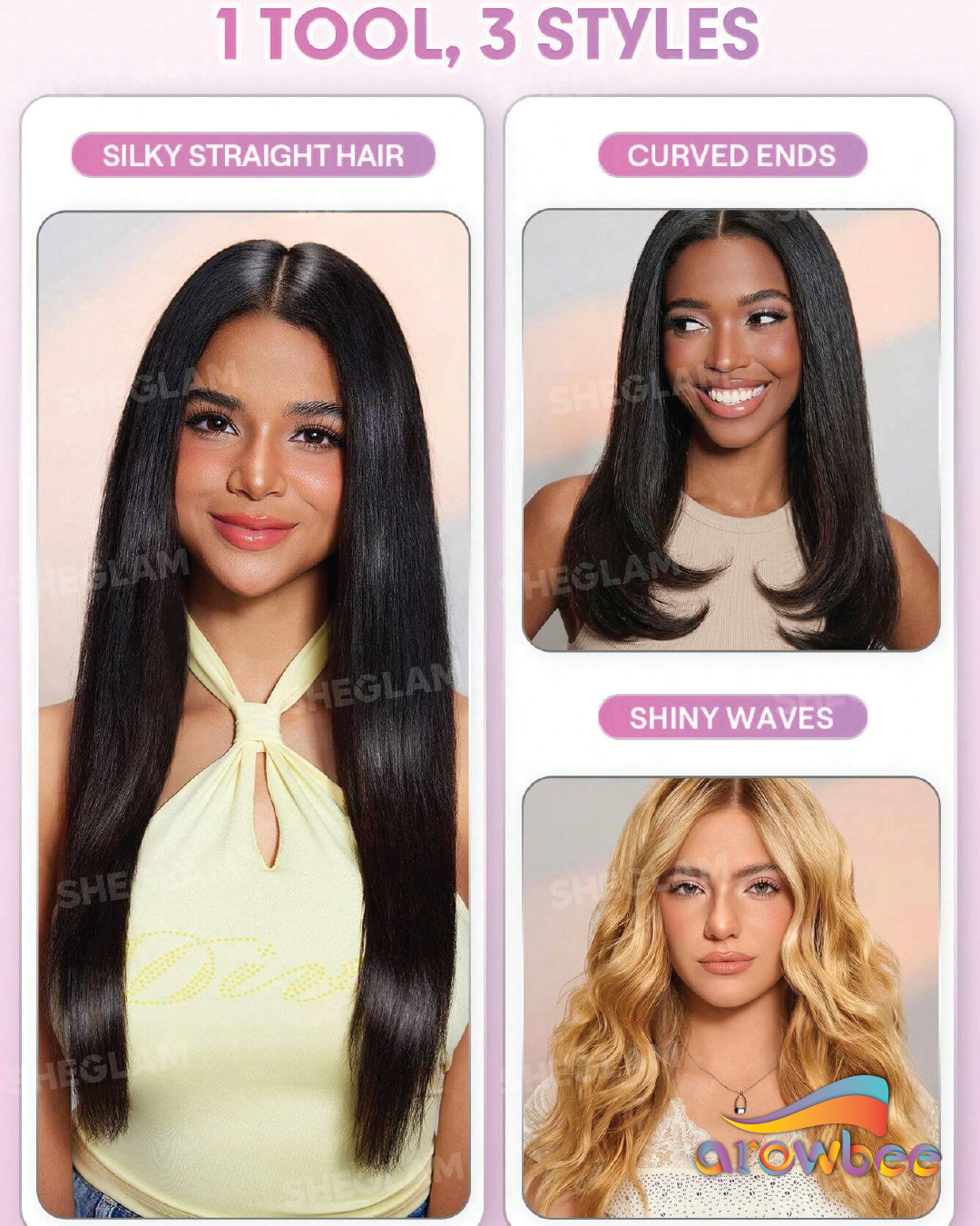 SHEGLAM HAIR Hydra Shot Steam Iron Pro, Straightener & Curler