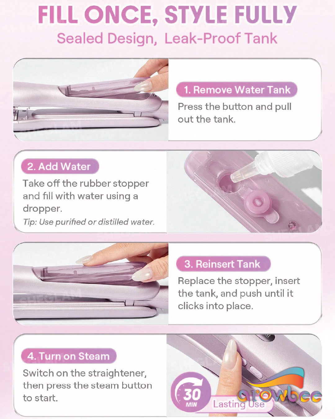 SHEGLAM HAIR Hydra Shot Steam Iron Pro, Straightener & Curler