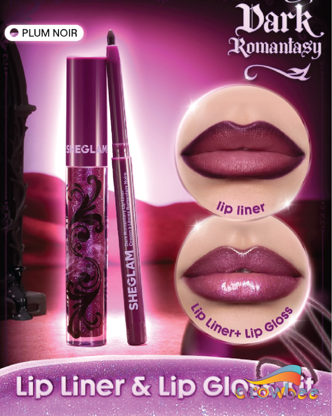 SHEGLAM Dark Romantasy Lip Liner + Lip Gloss Kit