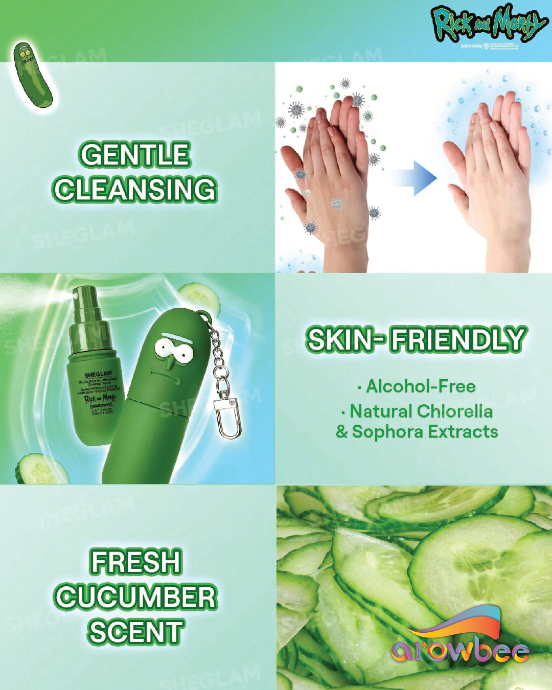Rick and Morty X SHEGLAM Pickle Rick No-Rinse Hand Cleanser Spray