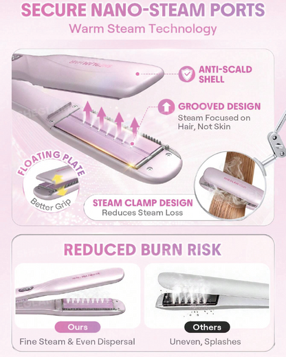 SHEGLAM HAIR Hydra Shot Steam Iron Pro, Straightener & Curler