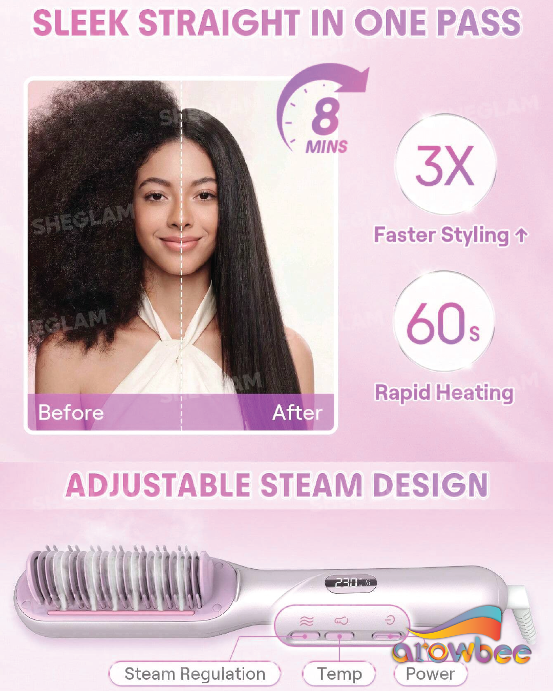 SHEGLAM HAIR Hydra Shot Steam Straightening Brush Pro