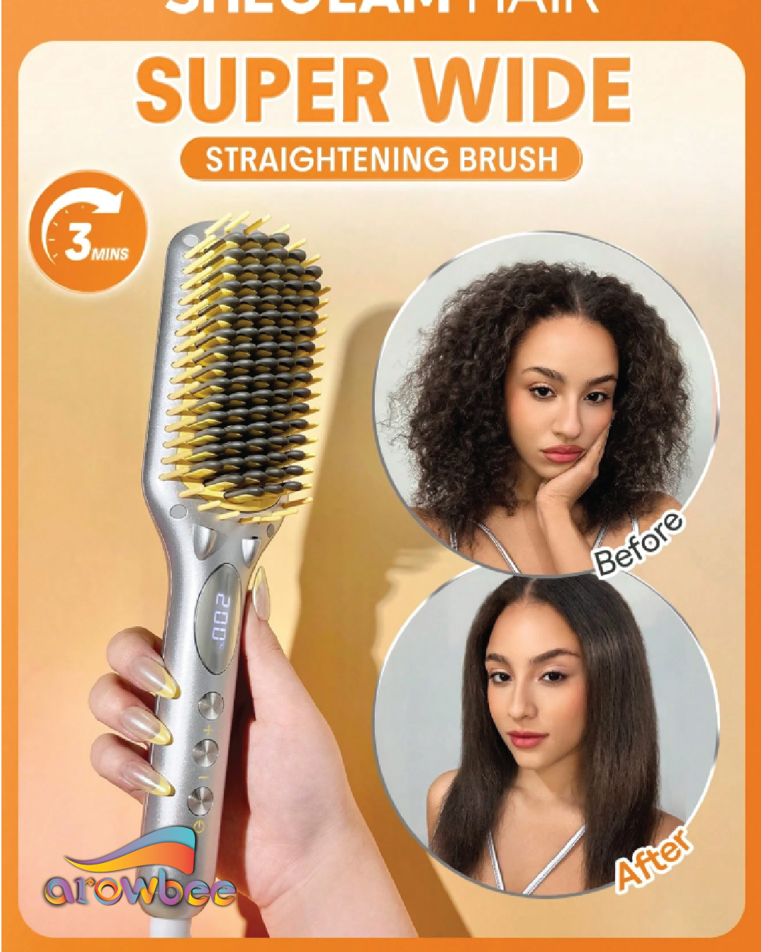 SHEGLAM HAIR Silver Yellow Sleek Chic Triple Grip Straightening Brush