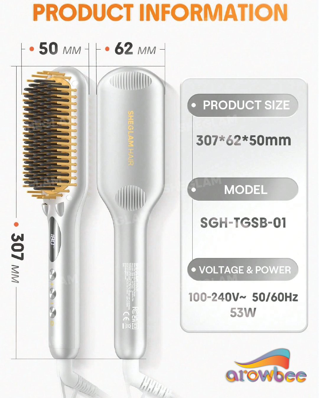 SHEGLAM HAIR Silver Yellow Sleek Chic Triple Grip Straightening Brush