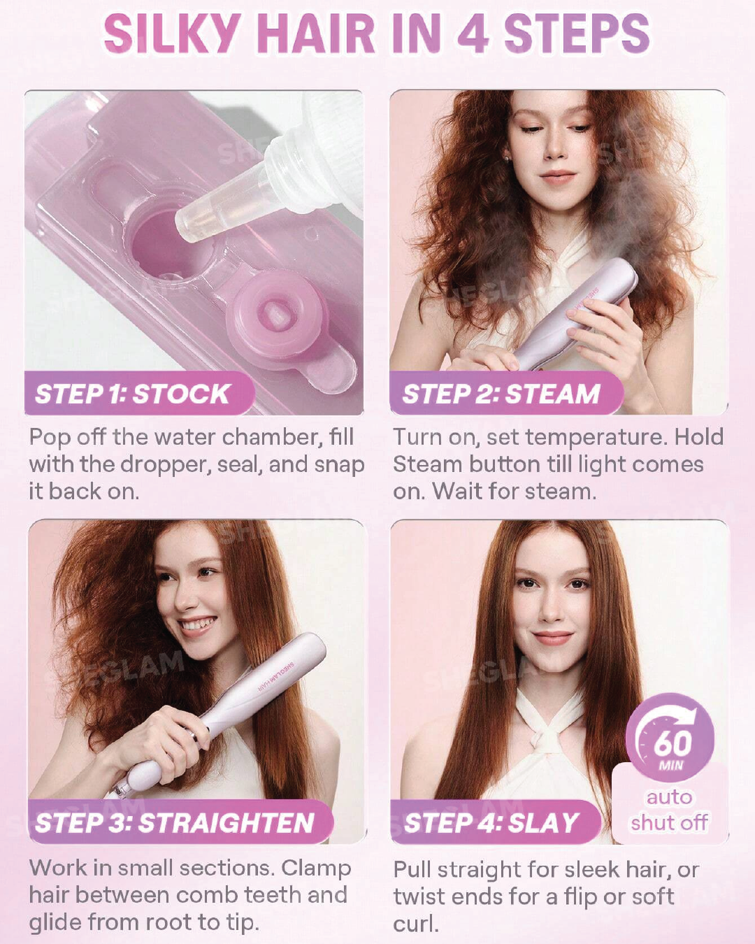 SHEGLAM HAIR Hydra Shot Steam Iron Pro, Straightener & Curler
