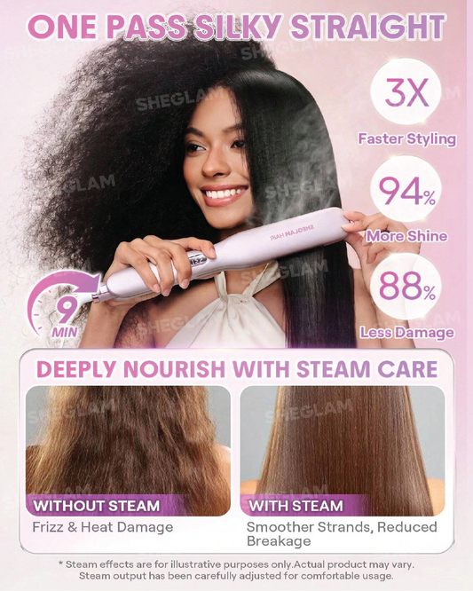 SHEGLAM HAIR Hydra Shot Steam Iron Pro, Straightener & Curler